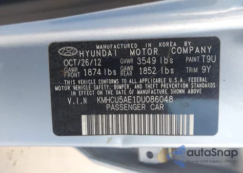 2013 Hyundai Accent Se из США, поврежденный, VIN KMHCU5AE1DU086048